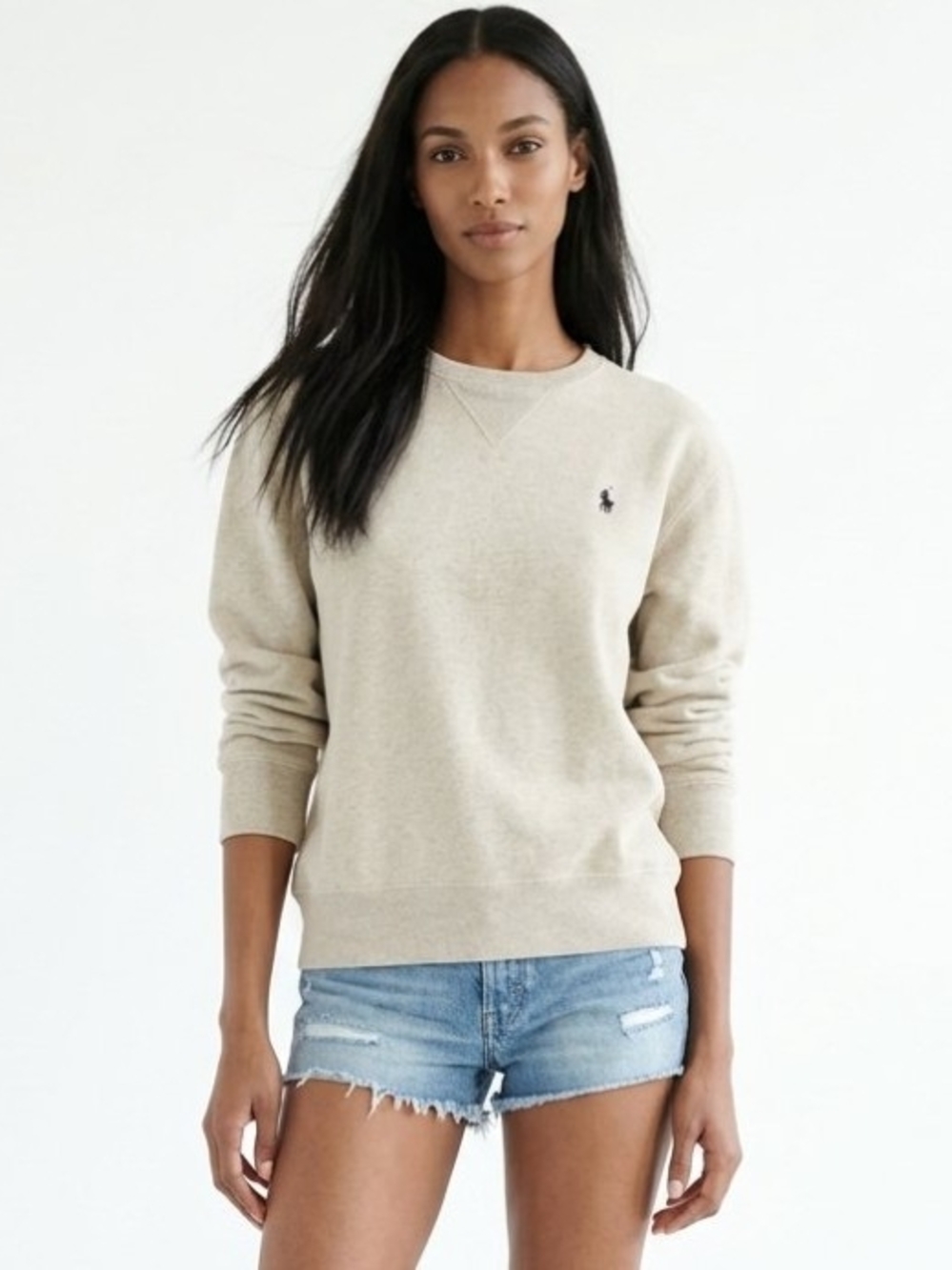 Vintage Polo Ralph Lauren Embroidered Logo Basic Crewneck Sweatshirt In Cream M